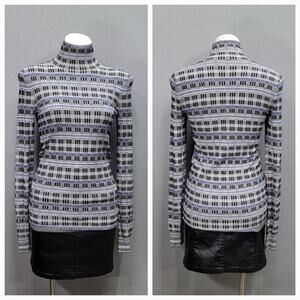 THEORY PLAID TURTLENECK IN BLACK EGGSHELL ADMIRAL TOP, SIZE S